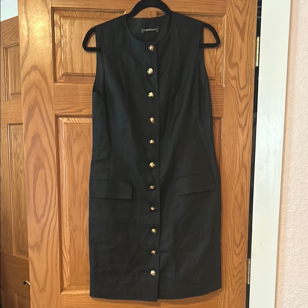 Black Sleeveless Dress with Gold Buttons